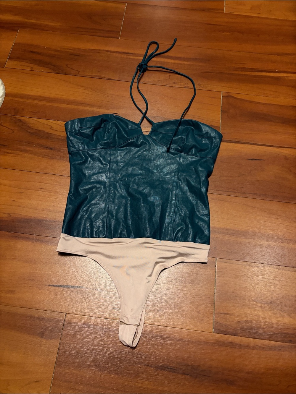 Amanda Uprichard Teal Satin Halter Bodysuit Sz S